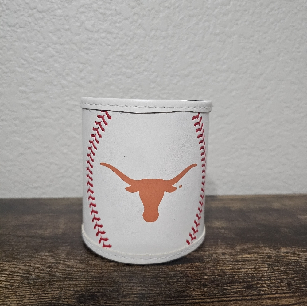 University of Texas Longhorns Faux Leather Koozie with Baseball Stitching & Logo